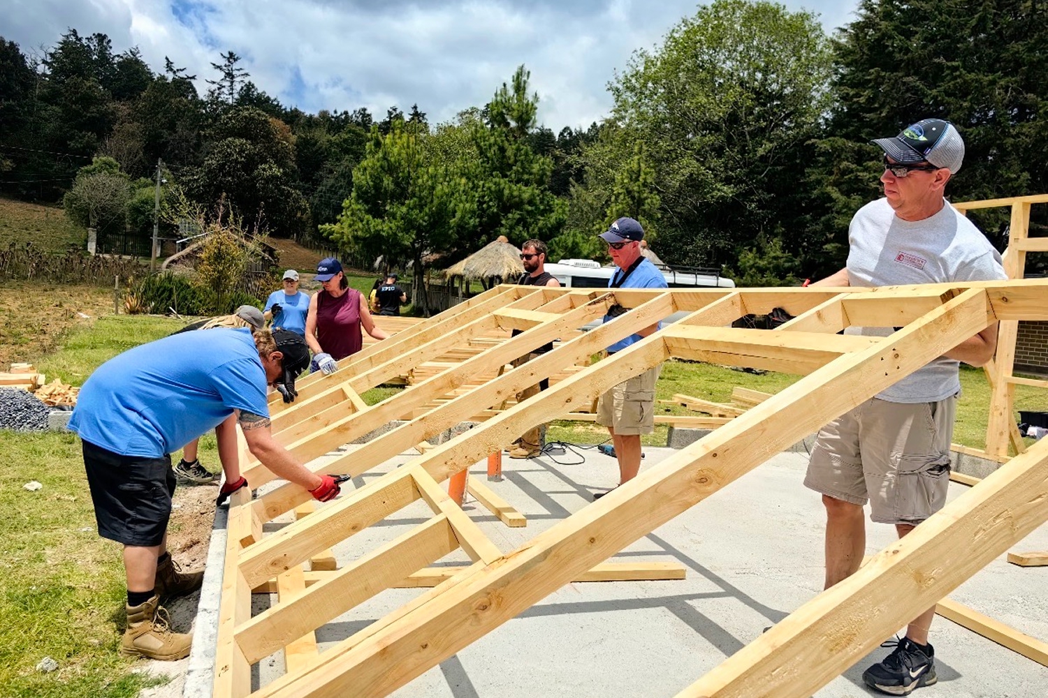 The Alliance team framing a home in Guatemala
